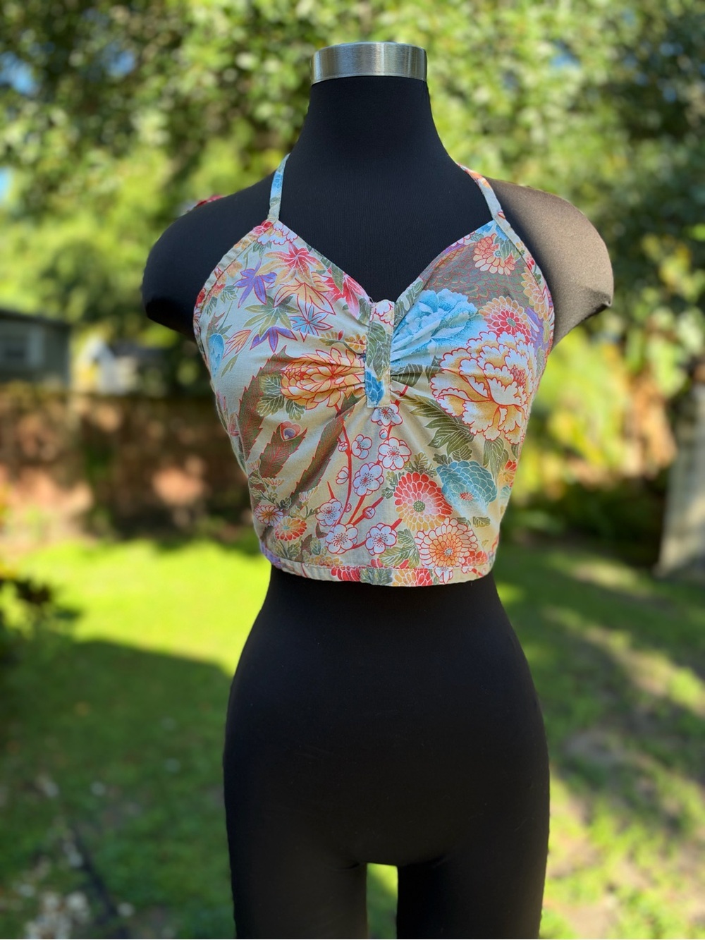 1970s Vintage Bock California Floral Boho Halter Top